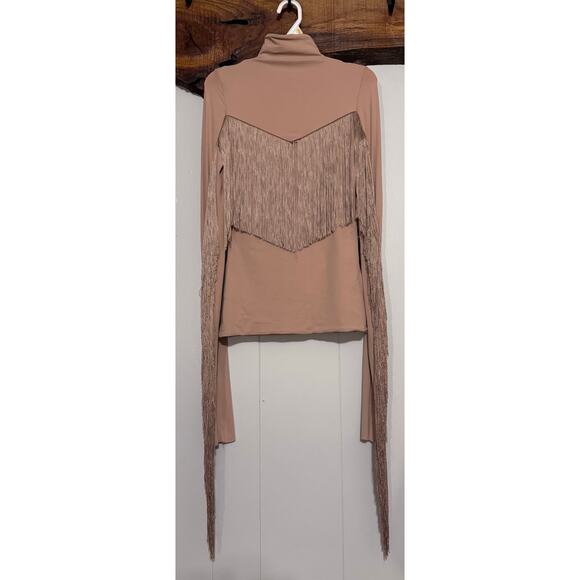 NWT Max Mara SportMax Nude Pink Fringe Bodycon Turtleneck Long Sleeve Top Size S - Picture 2 of 10